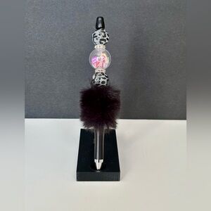 Beaded Pen Leopard Print and Fur Ballpoint accents